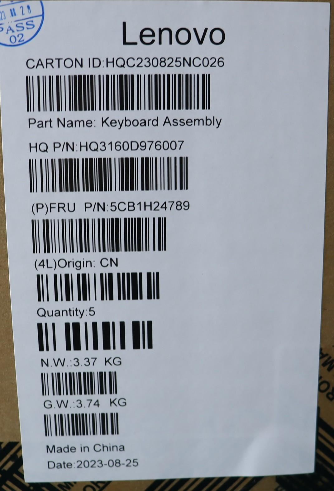 Lenovo Upper Case ASM_ITA H 82T3 AB UK 5CB1H24789