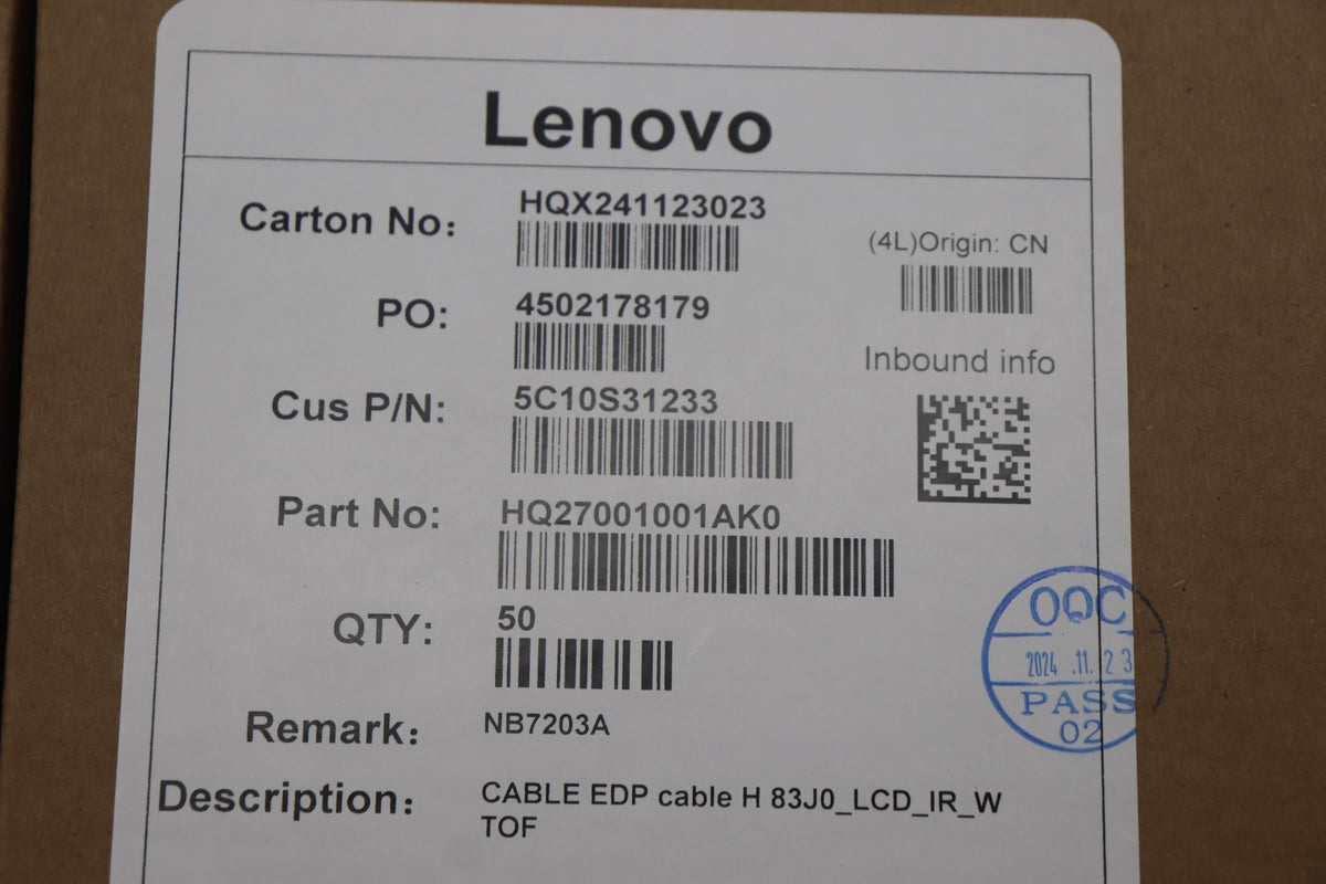 Lenovo H 83J0_LCD_IR_W TOF LCD Display eDP IR Cable 5C10S31233