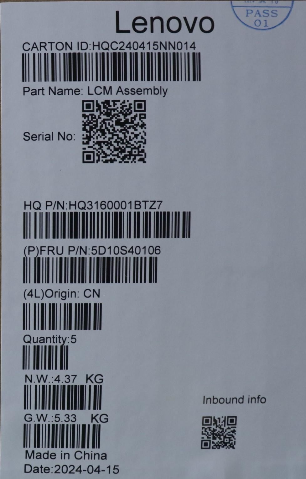 Lenovo HUD H 83DU 16_2K_OLED_GL400N_LG 5D10S40106