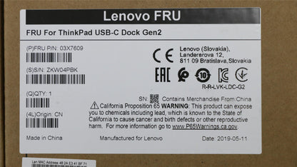 Lenovo ThinkPad USB-C Dock Gen 2 Docking Station Black 03X7609