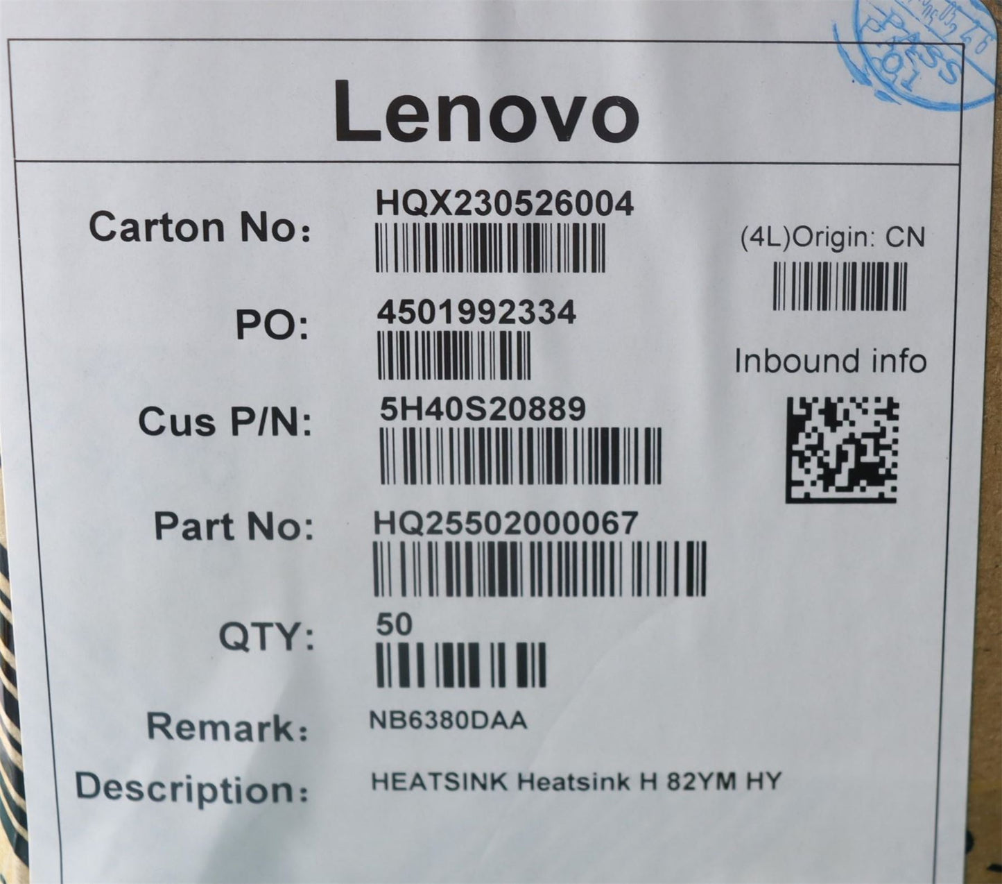 Lenovo 5H40S20889 HEATSINK Heatsink H 82YM HY