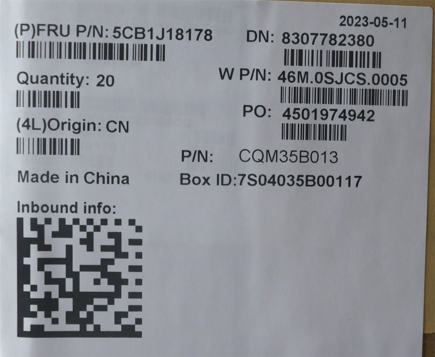 Lenovo FRUACOV,ASM,Pla,2.4T,IRWLWW,Golem2 5CB1J18178