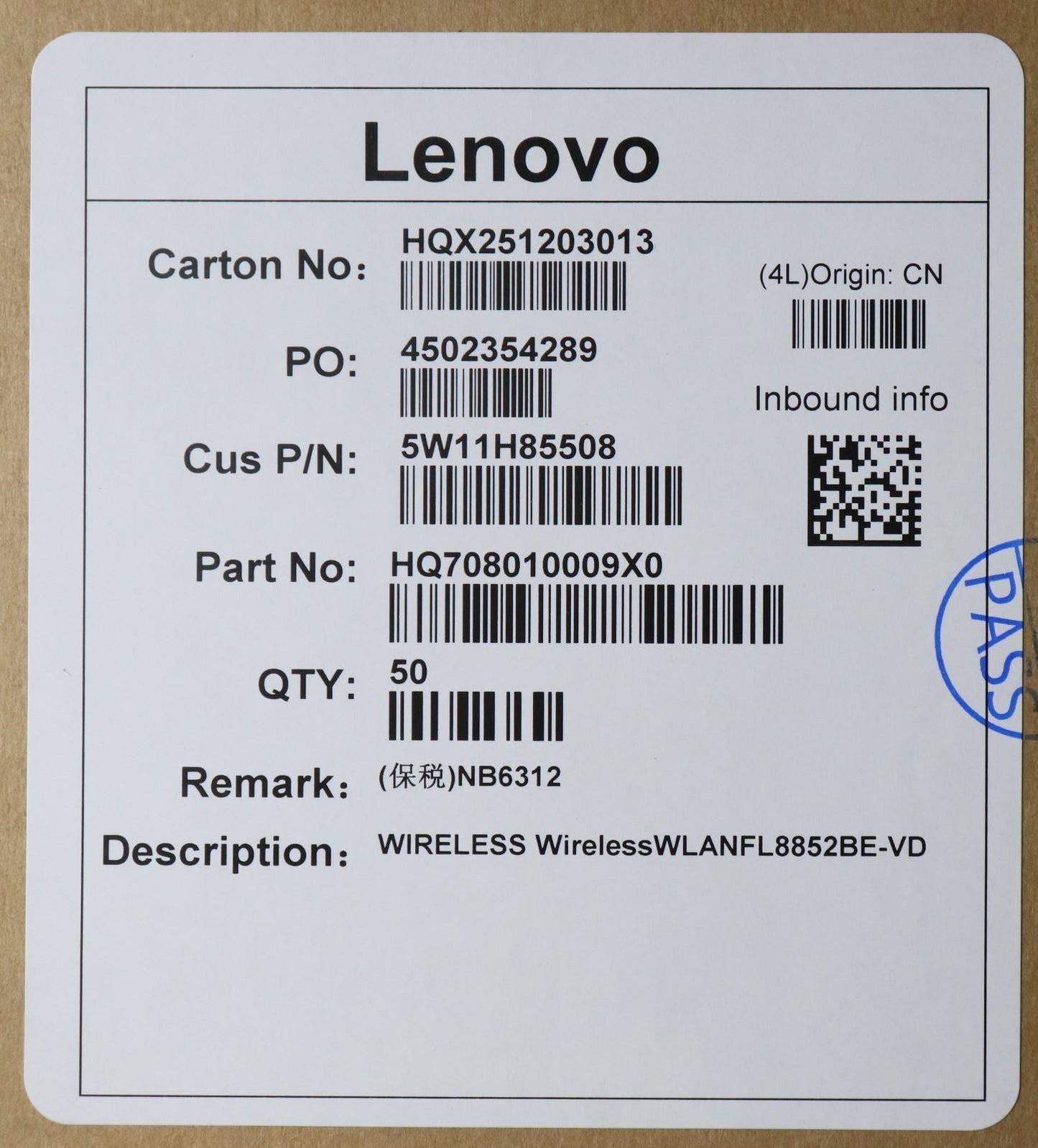 Lenovo Wireless,WLAN,LTN,8852BE-VD WiFi WLAN LiteOn Board 5W11H85507
