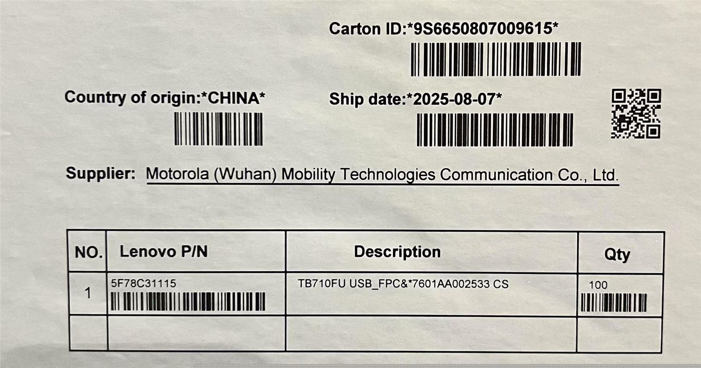 Lenovo TB710FU USB_FPC&*7601AA002533 CS USB FPC Board 5F78C31115