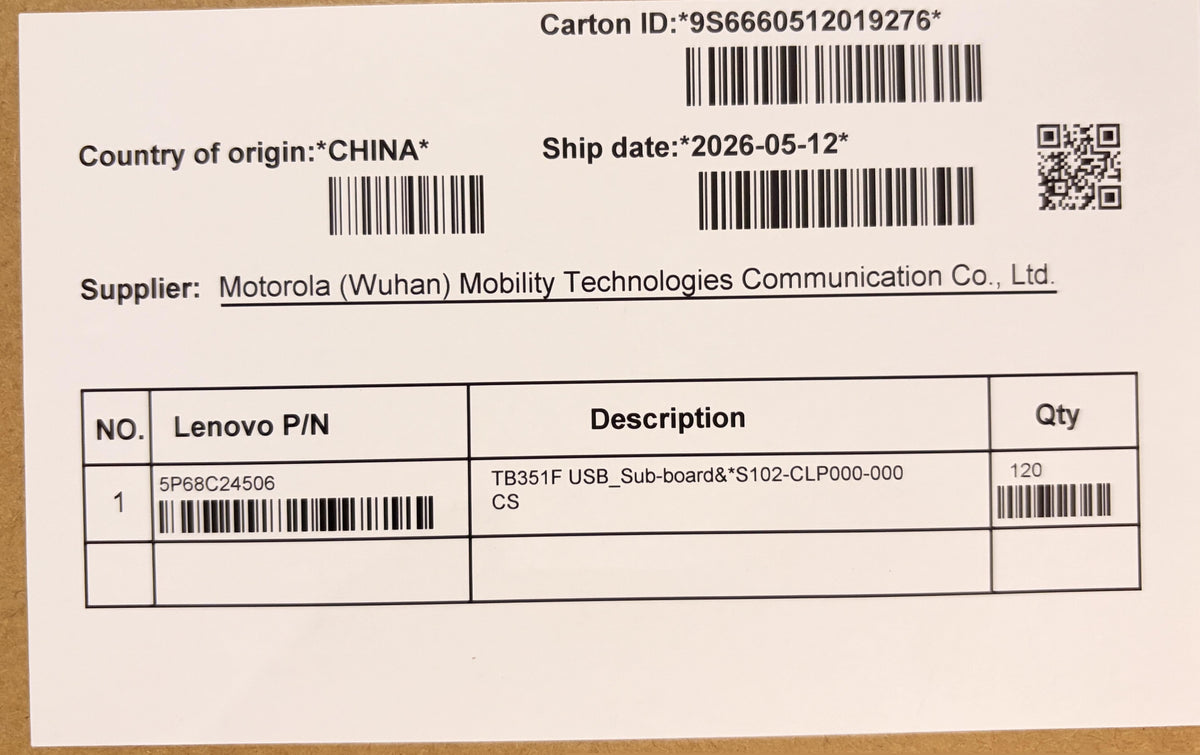 Lenovo TB351F USB_Sub-board&*S102-CLP000-000 CS USB Board 5P68C24506