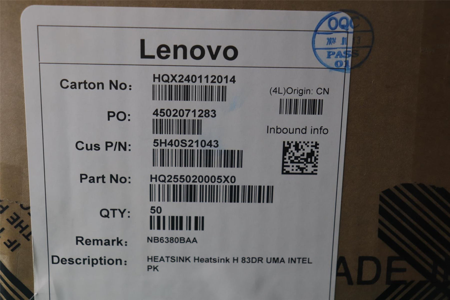 Lenovo HEATSINK Heatsink H 83DR UMA INTEL PK 5H40S21043