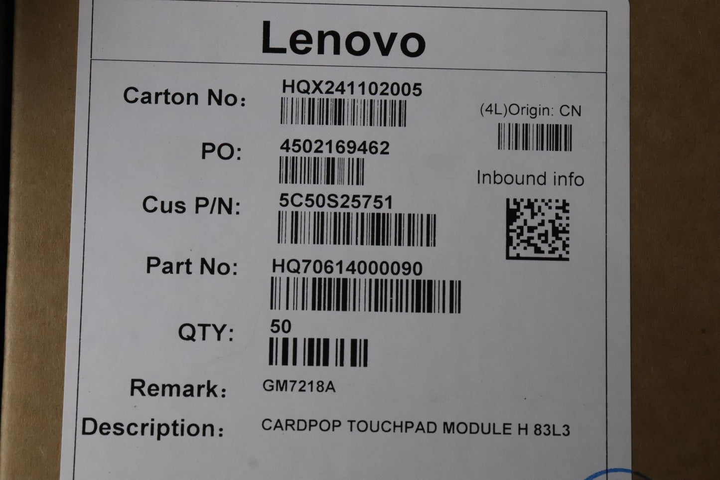 Lenovo CARDPOP MODULE H 83L3 Touchpad Board 5C50S25751